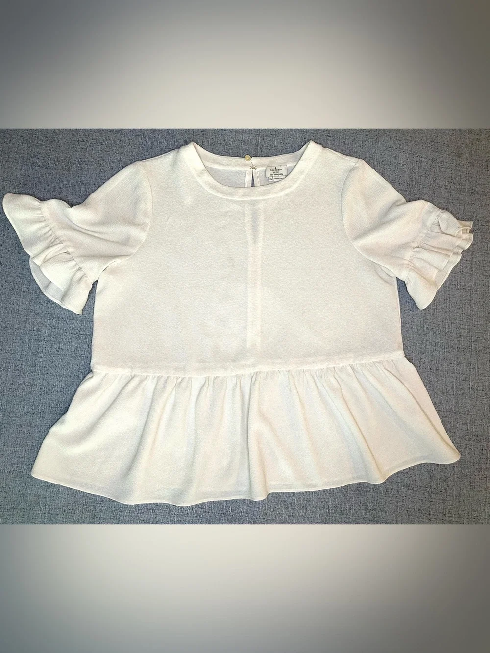 Kate Spade Cream Ruffle-Sleeve Peplum Blouse